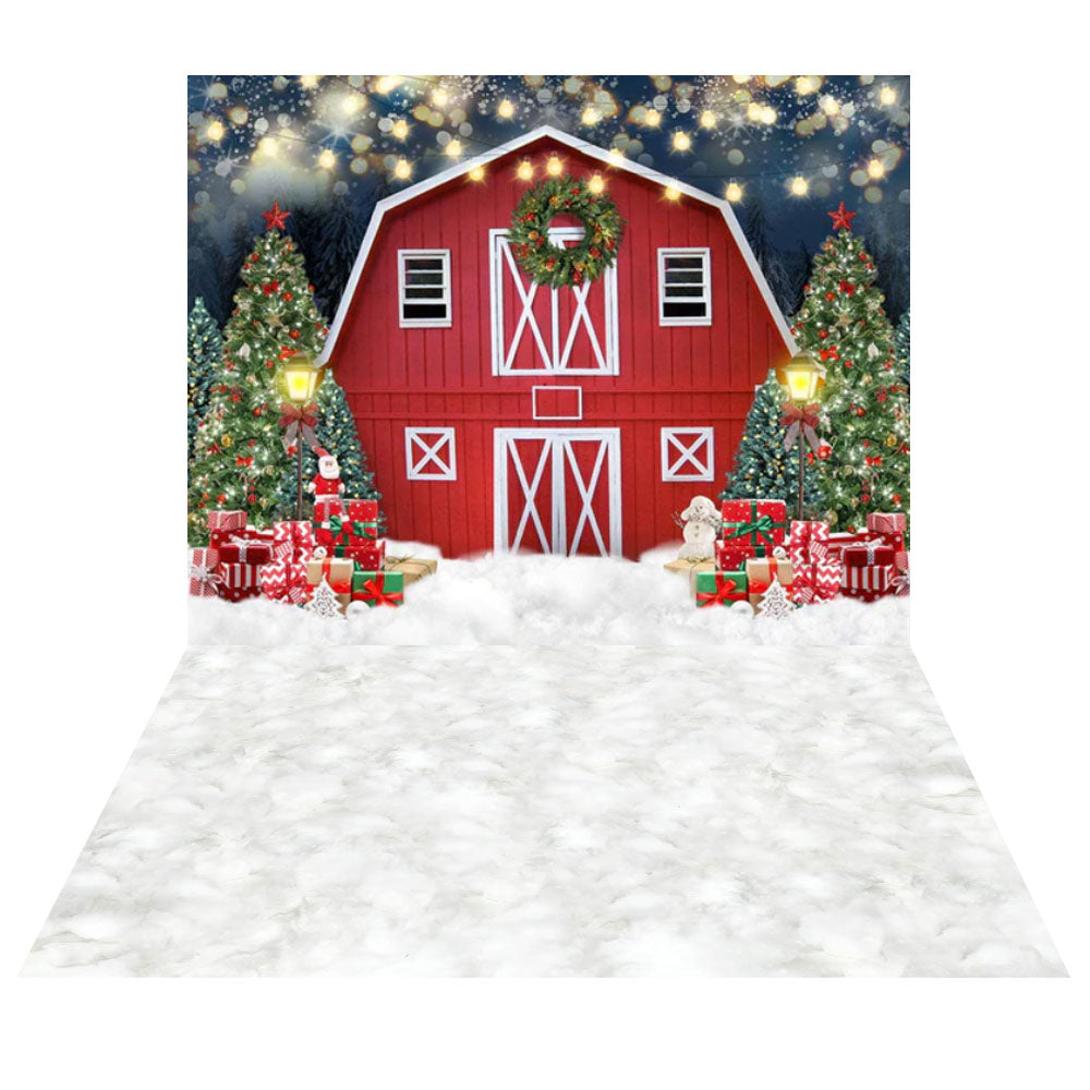 Avezano Christmas Little Red House 2 pcs Set Backdrop-AVEZANO